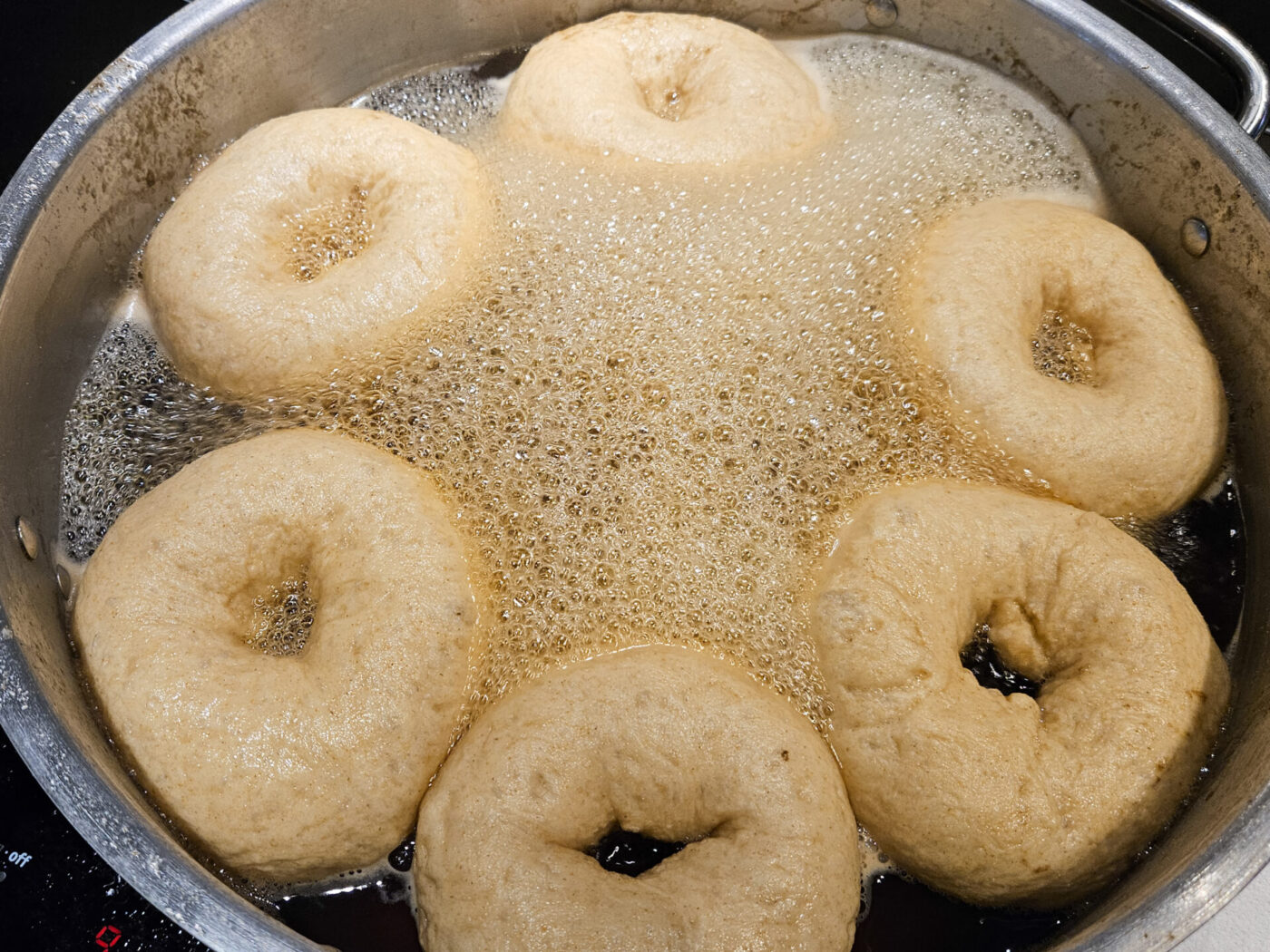 Bagel Recipe - bagels are boiling