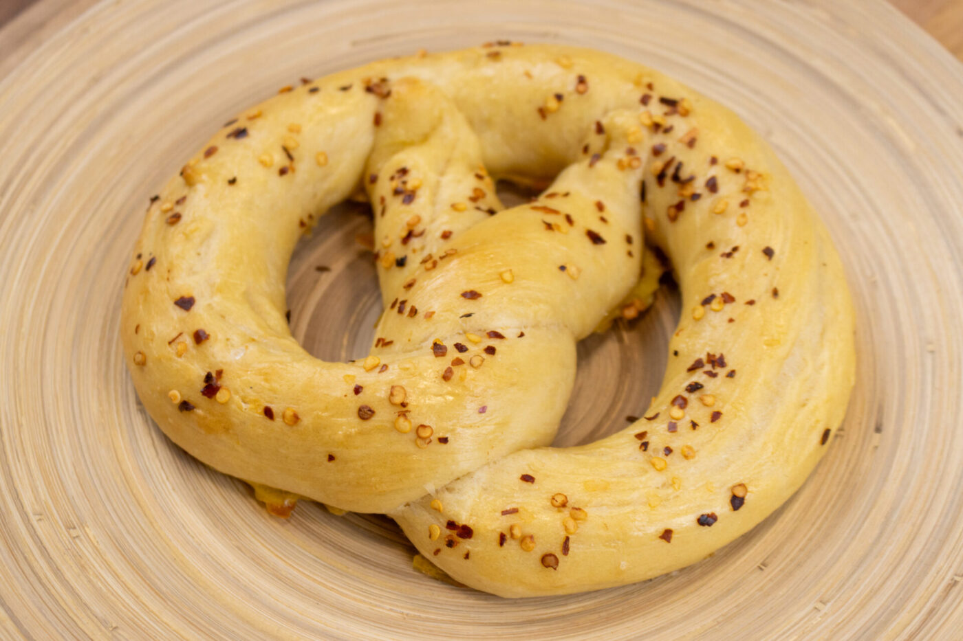 Czech Soft Pretzel Preclik with Crushed Pepper Flakes