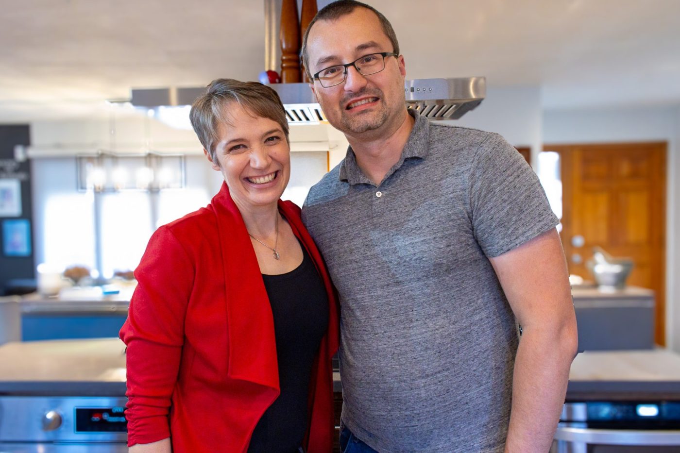 Charity Nebbe and Tom Slepicka aka Tom the Chef while shooting cooking content for PBS. 2022.
